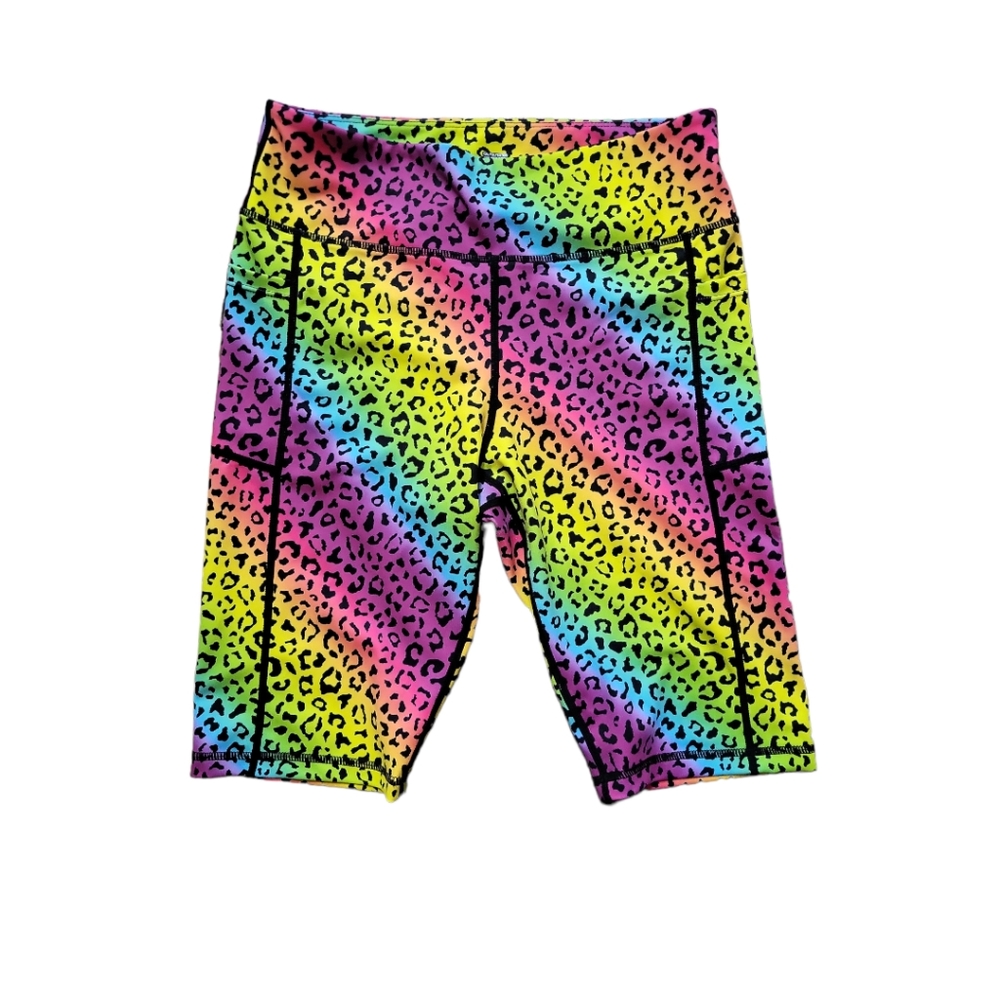 ZYIA Rainbow Leopard Light n Tight Pocket Hustle Shorts size Large (8-10)